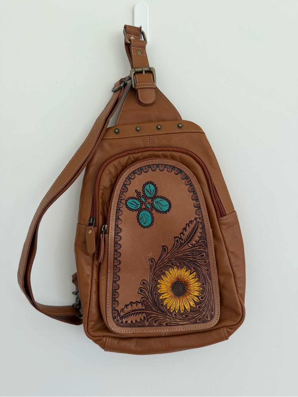 Myra Ranch Meadows Sunflower Leather Sling Bag | Western Crossbody | Boho Backpa